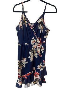 Navy Floral Wrap Sundress with Ruffle Hem